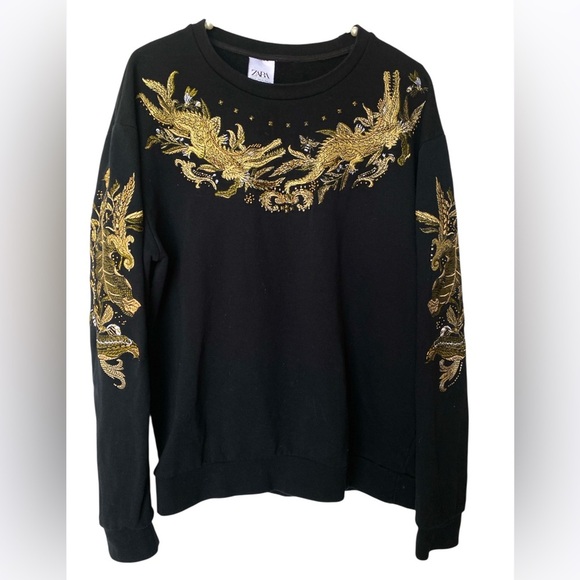 Zara Black and Gold Baroque Crew Neck Sweater - Picture 1 of 7